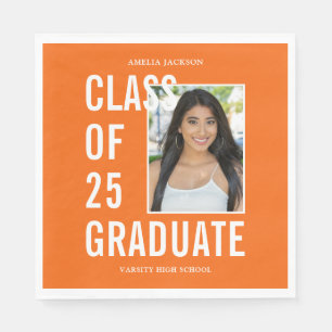Class Of 25 Graduate Orange Photo Napkin