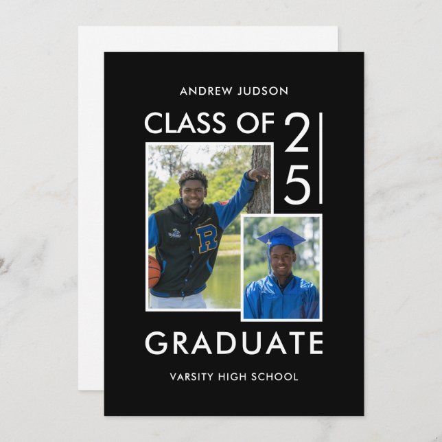 Class Of 25 Modern Black & White Photo Open House Invitation (Front/Back)
