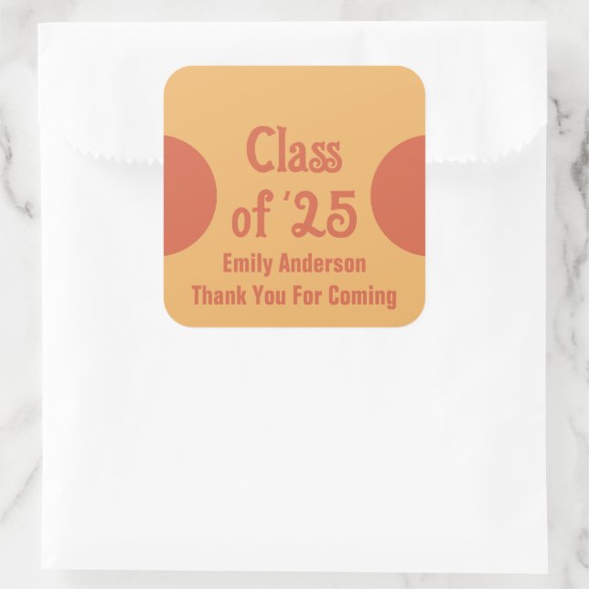 Class of '25 Orange Grad Name Thank You Graduation Square Sticker (Bag)