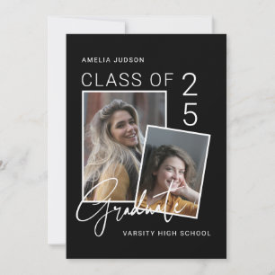 Class Of 25 Photo Black & White Script Graduation Announcement