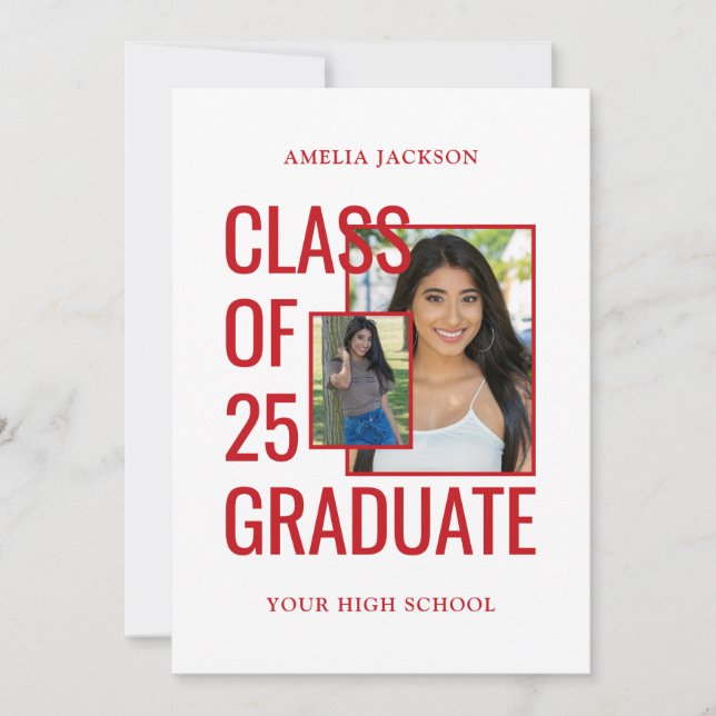 Class Of 25 Red & White 2 Photos Open House Invitation (Front)