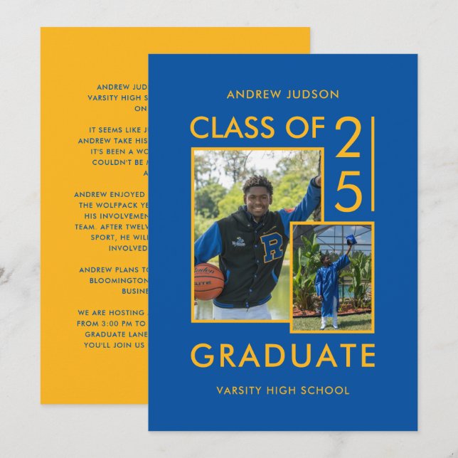 Class Of 26 2 Photos Blue Graduation & Open House Announcement (Front/Back)