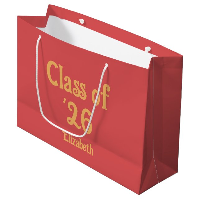 Class of '26 Pink-Red Retro Style Grad Name Large Gift Bag (Front Angled)