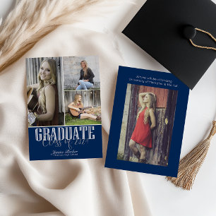 Class of Add Four Photos Blue Graduation Announcement