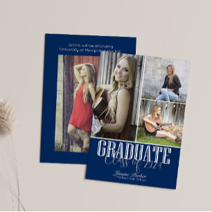 Class of Add Four Photos Blue Graduation Announcement