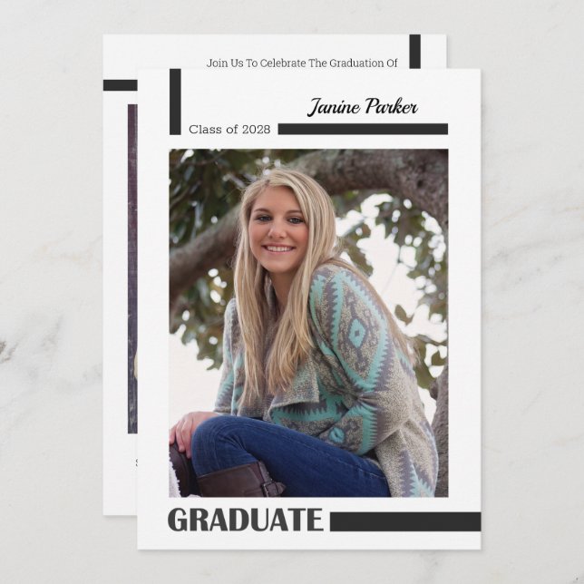 Class of Add Your Photos Modern Graduation Announcement (Front/Back)