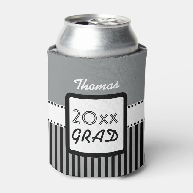 Class of ANY YEAR Silver Black Stripes Custom Z20 Can Cooler (Can Front)