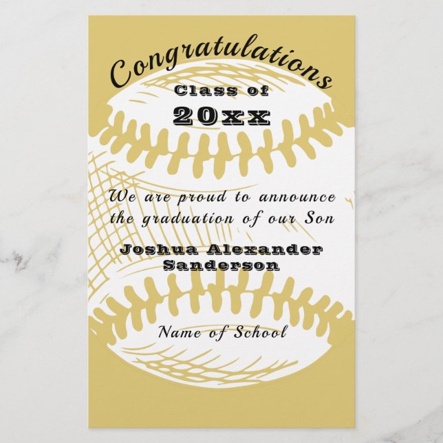 Class of Baseball Graduation Announcement Stationery (Front)