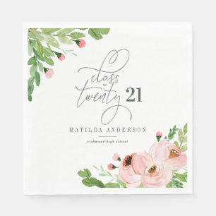 Class of blush floral watercolor graduation napkin