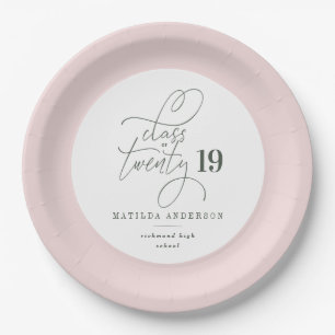Class of blush pink watercolor graduation paper plate
