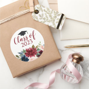 Class of Burgundy Floral Watercolor Classic Round Sticker