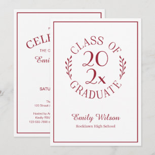 Class Of Burgundy White Emblem Graduation Party Invitation