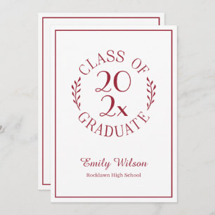 Class Of Burgundy White Emblem Graduation Party Invitation