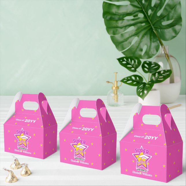 Class of-Congrats Super Grad Pink-Editable Text Favour Box (Multiple)