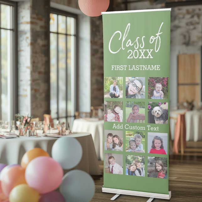 Class of  Custom Year and 12 Square Photo Collage Retractable Banner (Graduation Party Banner with Photos of the Graduate)