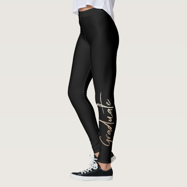 Class of Elegant Typography Graduate Black Gold Leggings (Left)