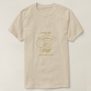 Class of-Gold Graduation Cap Outline-Custom T-Shirt