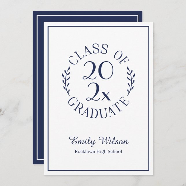 Class of Graduate Name Chic Navy White Typography Announcement (Front/Back)