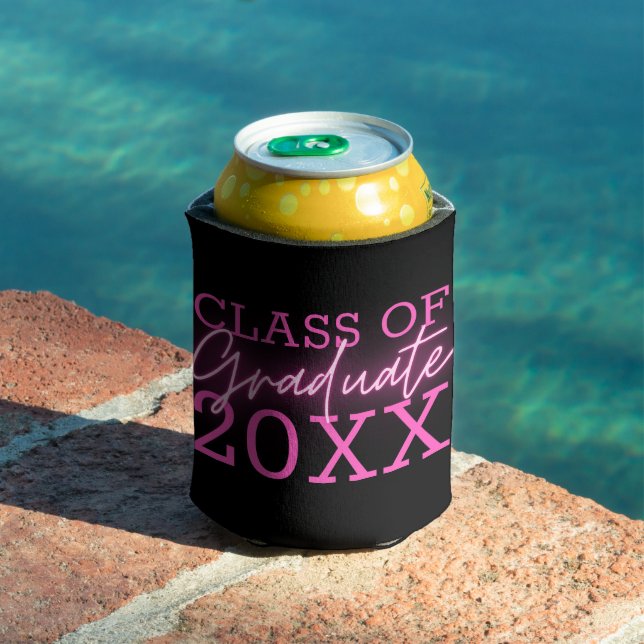 Class of Graduate Neon Pink Script Can Cooler (In Situ Pool)