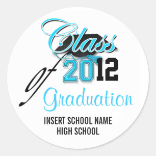 "Class of" graduation announcement aqua black Classic Round Sticker