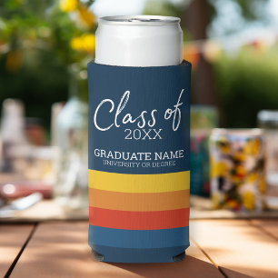 Class of - Graduation Mod Script Name Retro Stripe Seltzer Can Cooler