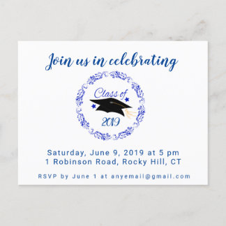 Class of Graduation Party Invitation Blue Postcard