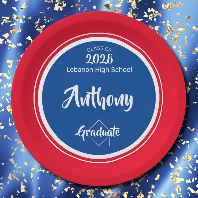 Class of Graduation Party Name School Colours Paper Plate (Creator Uploaded)