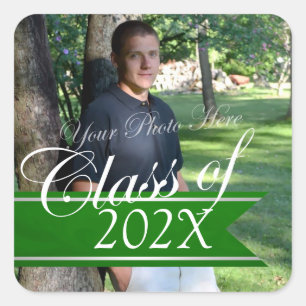 Class of Graduation Photo Banner Green Square Sticker