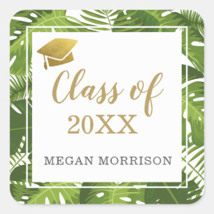CLASS OF Graduation sticker   Tropical leaves gold