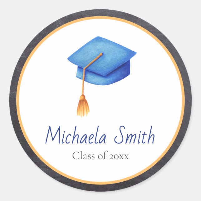 Class of Light Blue Graduation Cap with Tassel Classic Round Sticker (Front)
