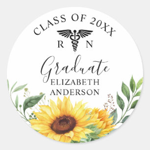 Class of Nursing Graduate Sunflower Watercolor Classic Round Sticker