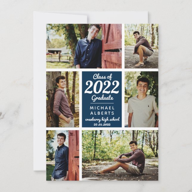 Class of Photo Collage Blue Graduate  Announcement (Front)