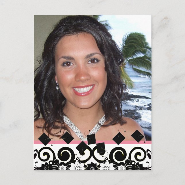 Class of Pink and Black Graduation Open House Invitation Postcard (Front)