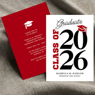 Class of Red Black Graduation Invitation