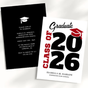 Class of Red Black Retro YY Graduation Invitation