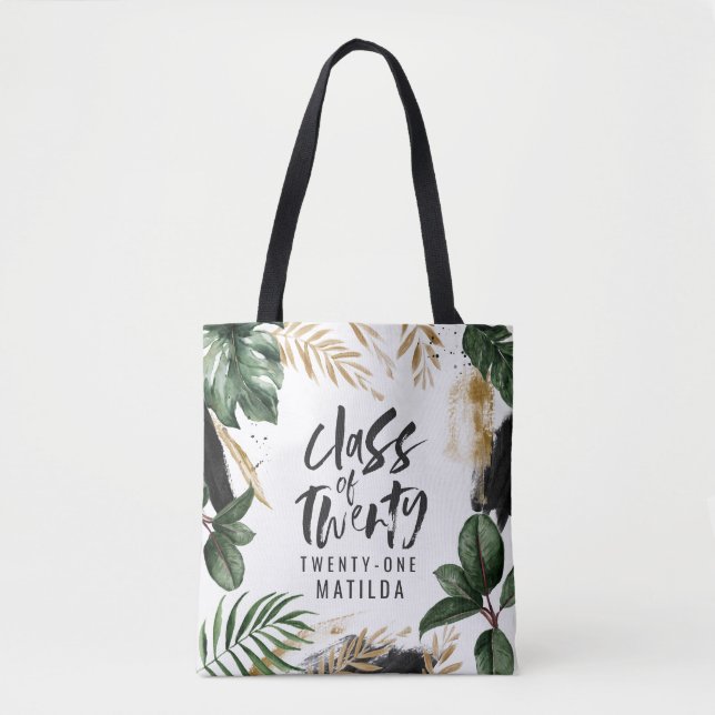 Class of twenty xx tropical leaf and typography tote bag (Front)