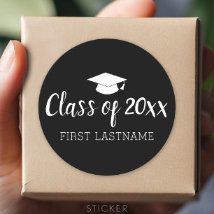 Class of Year and Name - Black Can Change Colour Classic Round Sticker