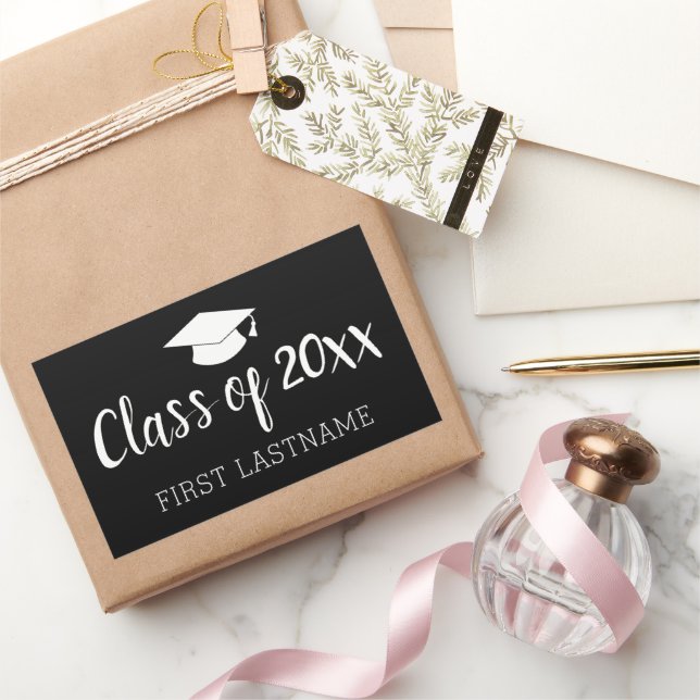 Class of Year and Name - Black Can Change Colour Rectangular Sticker (Gifting)