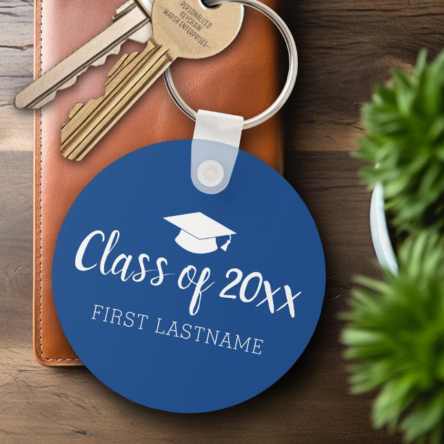 Class of Year and Name - Blue Can Change Colour Key Ring (Personalized Keychain - Graduation Party Favor)