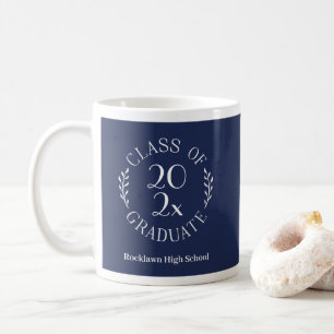 Class of Year Emblem School Name Navy Graduation Coffee Mug