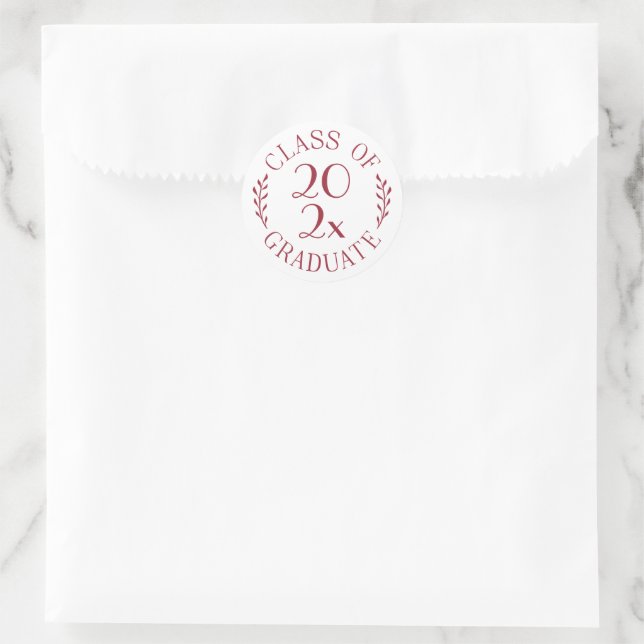 Class of Year Graduate Burgundy White Typography Classic Round Sticker (Bag)