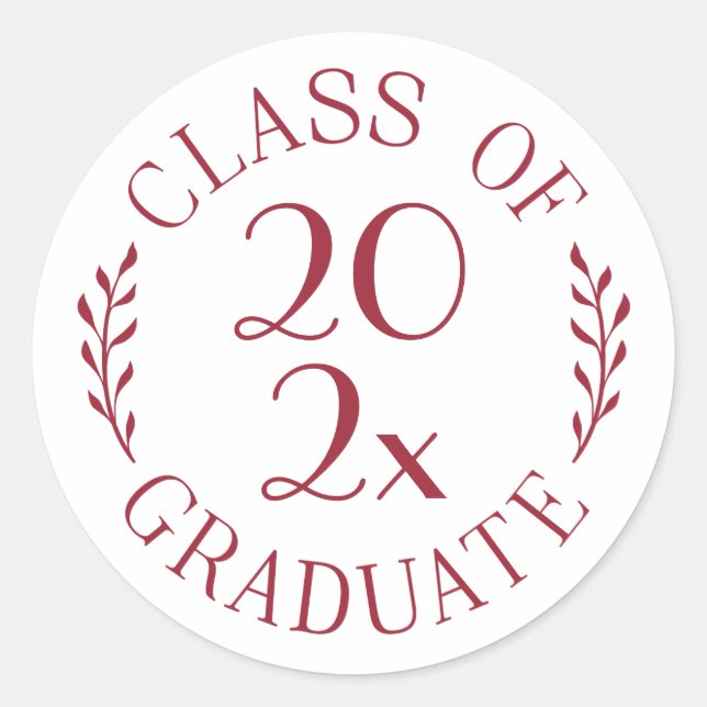 Class of Year Graduate Burgundy White Typography Classic Round Sticker (Front)