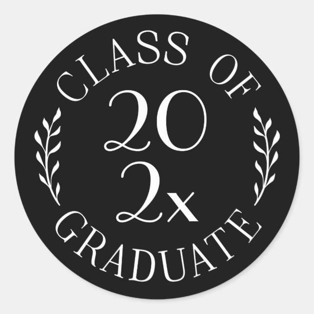 Class of Year Graduate Chic Black White Emblem Classic Round Sticker (Front)