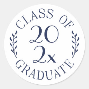 Class of Year Graduate Chic Navy White Typography Classic Round Sticker