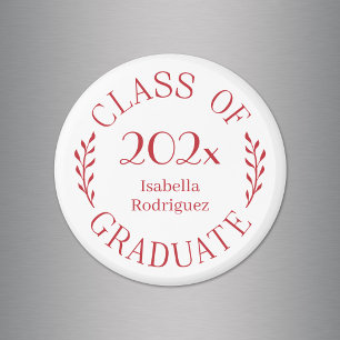 Class of Year Graduate Name Red Typography Magnet