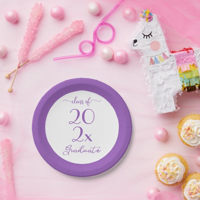 Class Of Year Graduate Purple Typography Paper Plate (Party)