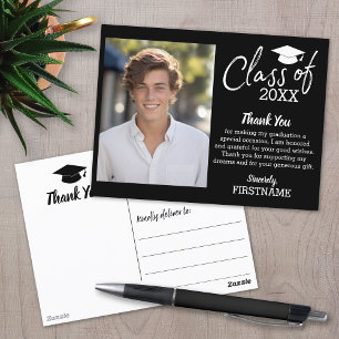 Class of YEAR Graduation Thank You Script Black Postcard