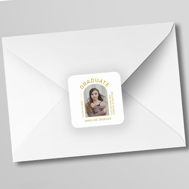 Class of year minimalist simple graduate photo  square sticker (Creator Uploaded)