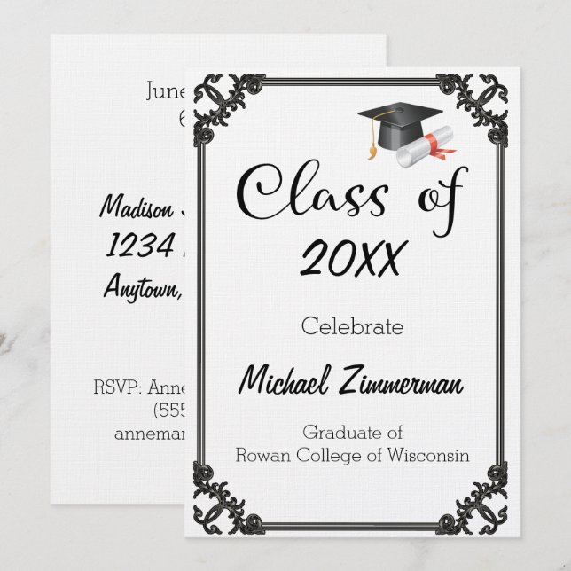 Class of Your Year Large Text Graduation Invitation (Front/Back)