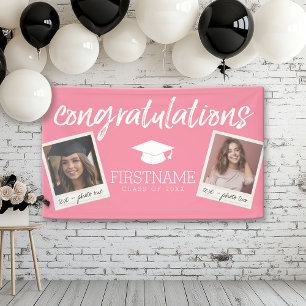 Class Pink Graduation 2 Square Photo Collage Banner